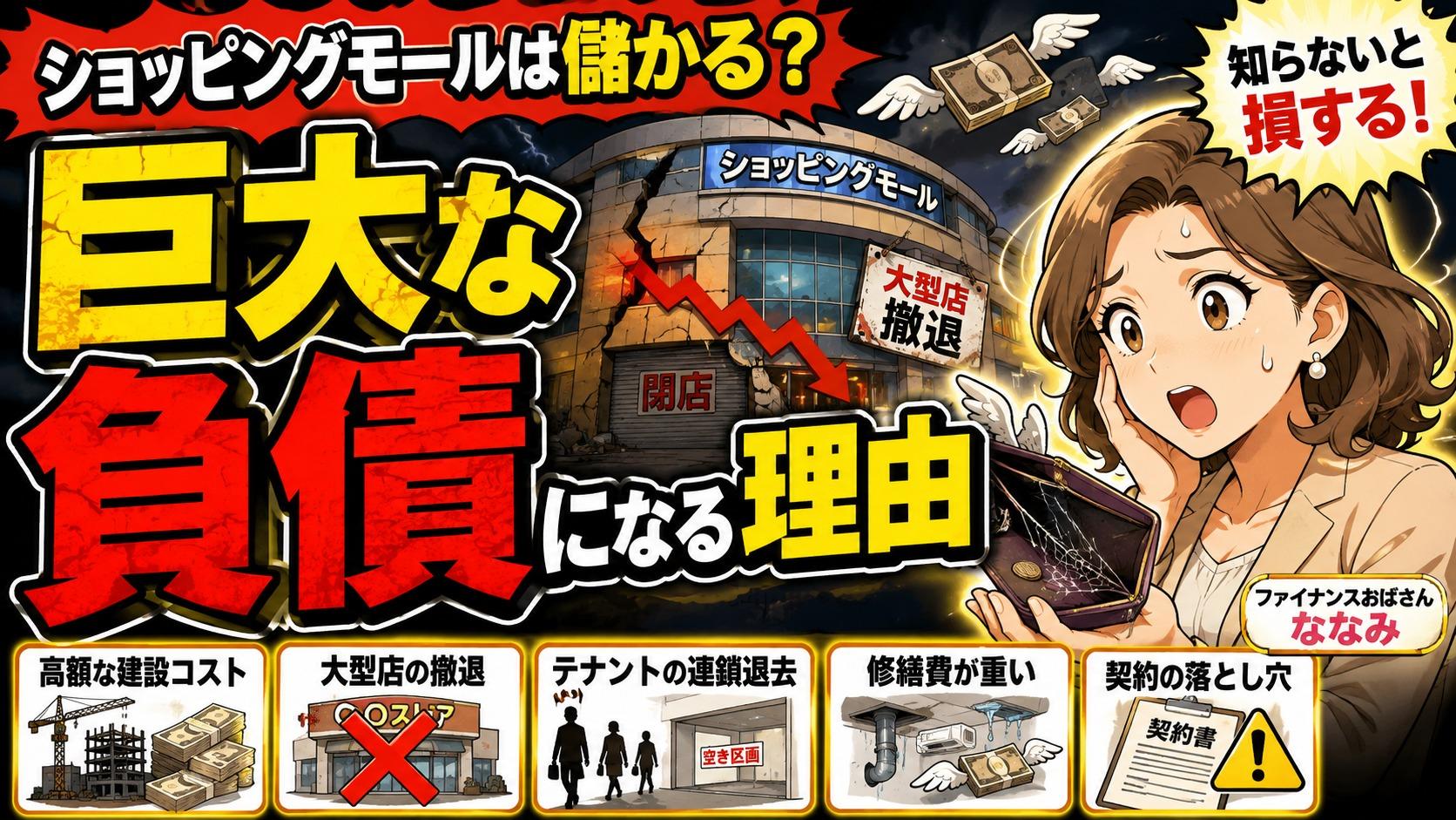 ショッピングモールの固定家賃や共益費など複数の収益源を示す図